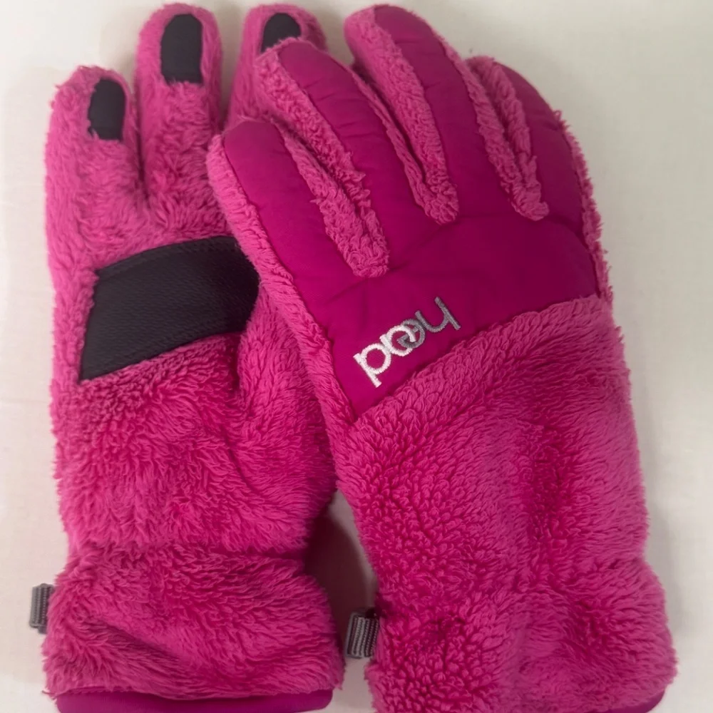 HEAD Pink Faux Fur Insulated Winter Gloves– Touchscreen Fingers – Size M (Youth)